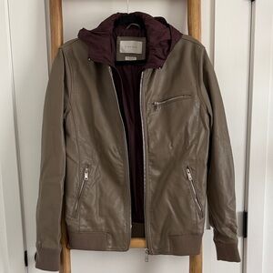 Zara Man Faux Leather Jacket with Removable Maroon Lining